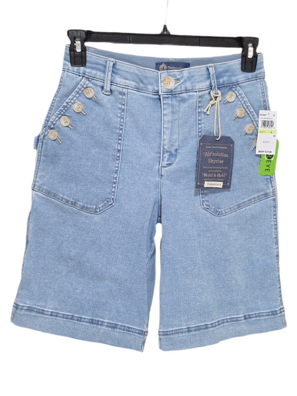 Democracy Carpenter Bermuda Denim Shorts Sailor Pockets Skyrise Ab Solution 4 - Picture 6 of 10